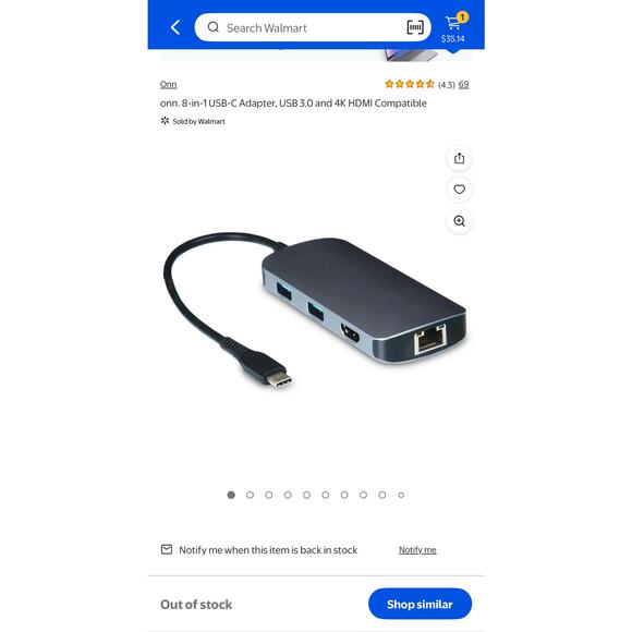 onn Surf 8-in-1 USB-C Adapter HUB Memory Card Reader Writer HDMI USB 2.0 3.0 - Picture 2 of 6